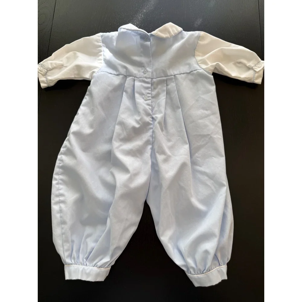 Petit‎ Ami Infant Longall Romper Newborn Blue Embroidered Rocking Horse Southern